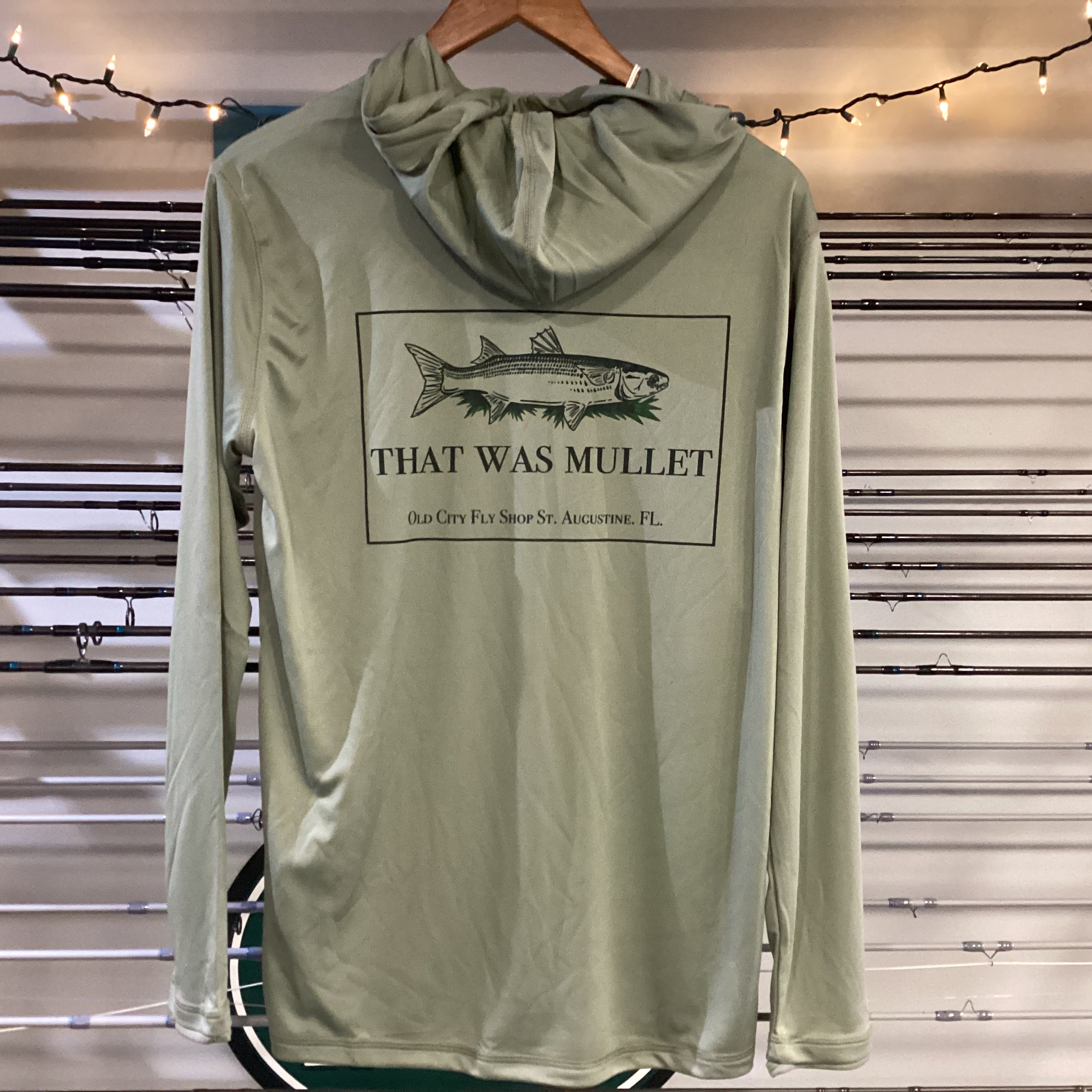 Mang Olive Long Sleeve Performance Hoodie - That Was Mullet Logo