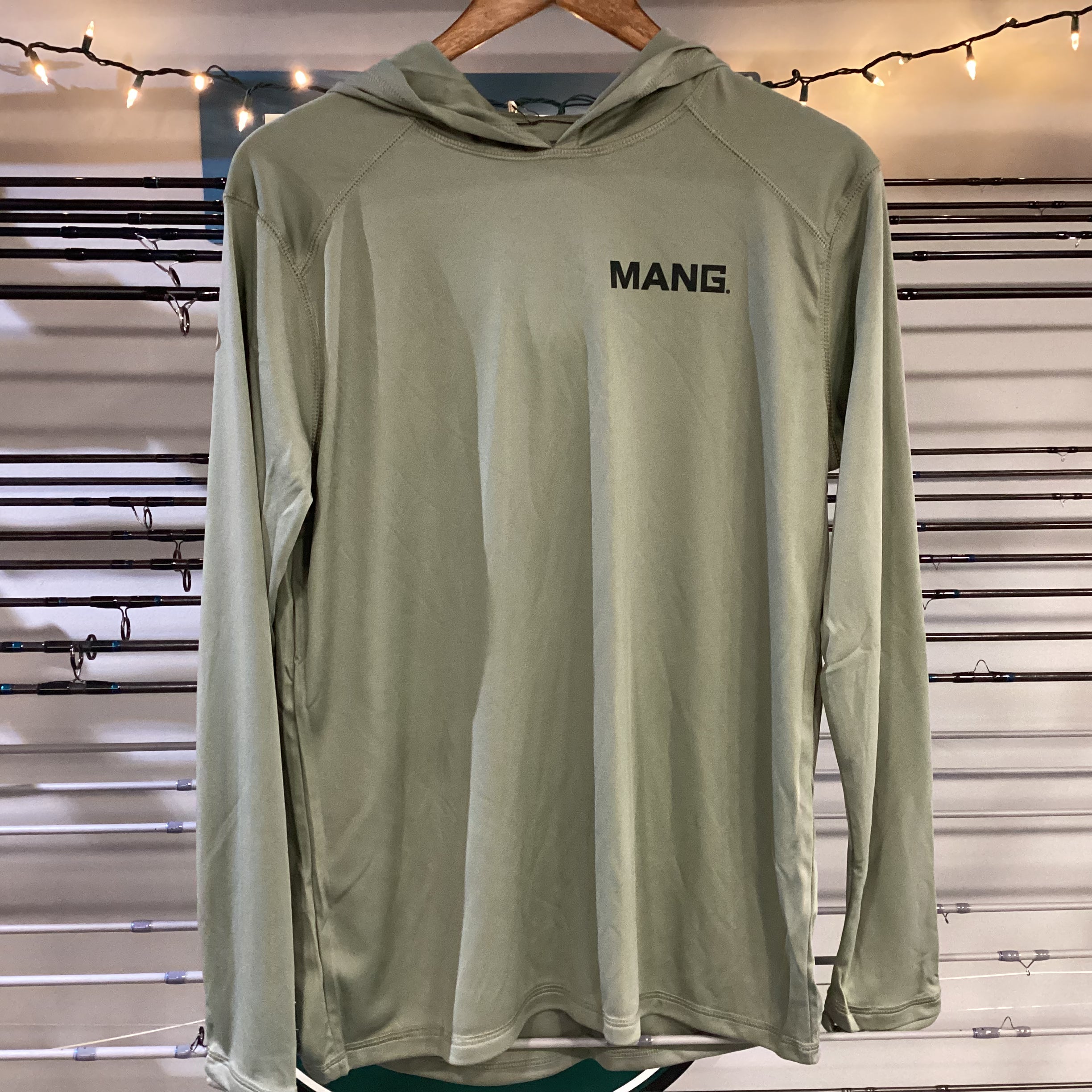 Mang Olive Long Sleeve Performance Hoodie - That Was Mullet Logo