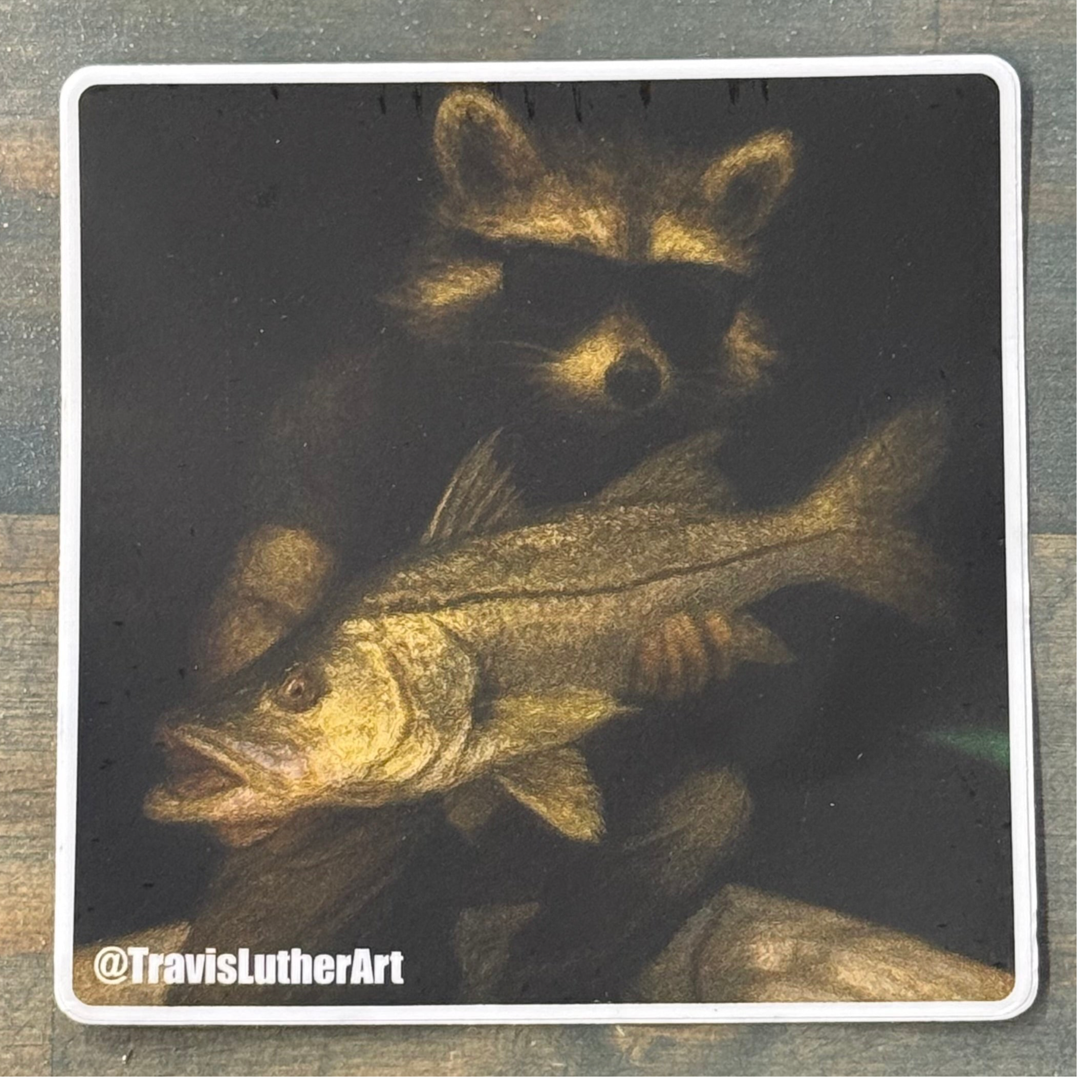 Rusty Whiskers with Dock Light Snook Sticker - Travis Luther Art