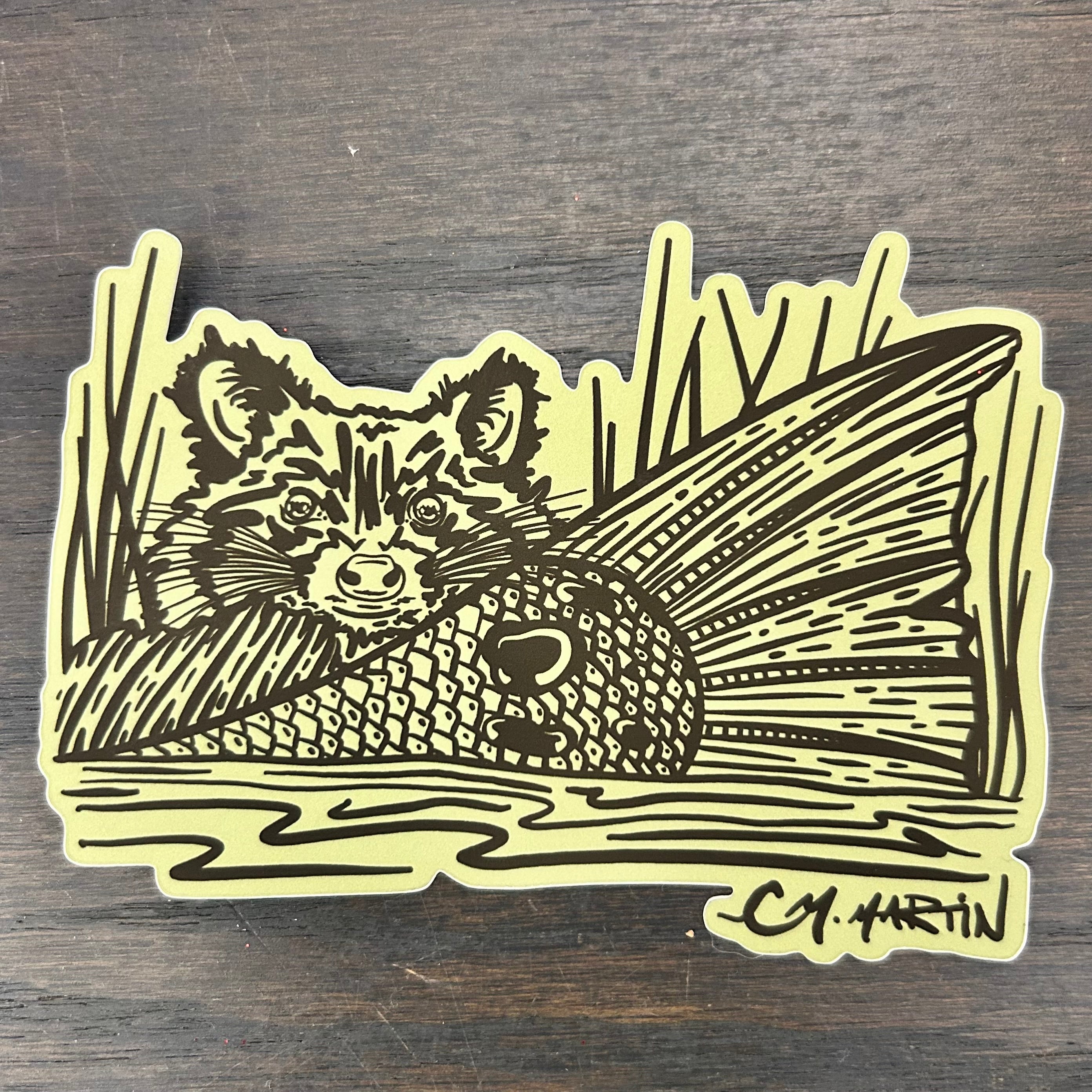 Marsh Things Redfish Raccoon Sticker Courtney Marie Martin