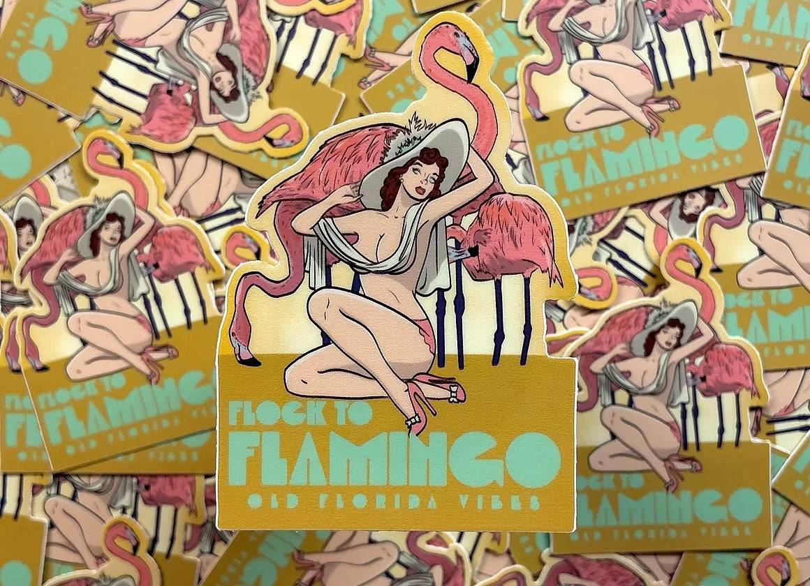 Old Florida Vibes “flock to flamingo” sticker