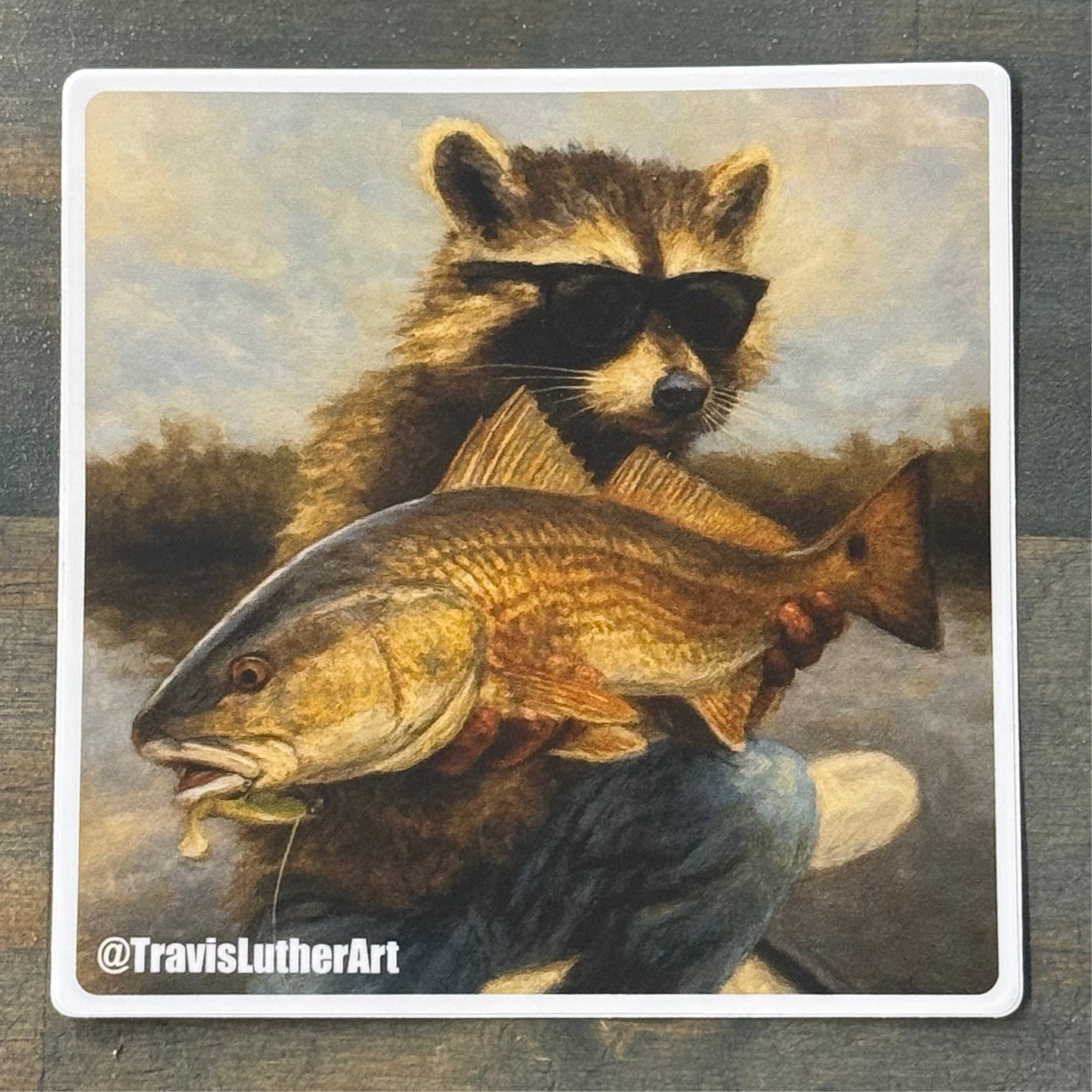 Rusty Whiskers with Back Country Redfish Sticker- Travis Luther Art