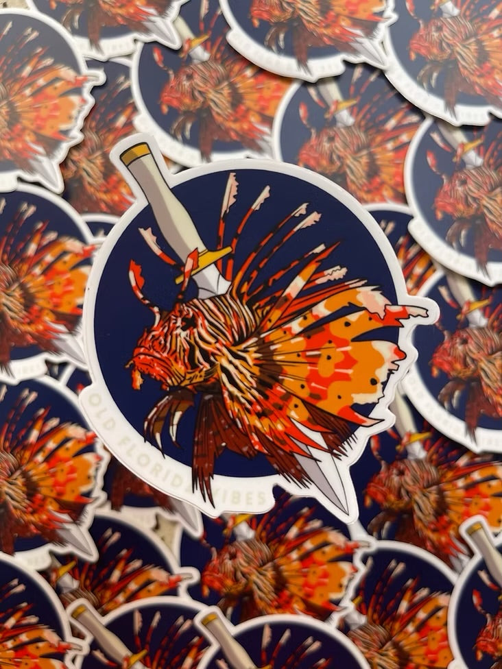 Old Florida Vibes lion fish sticker