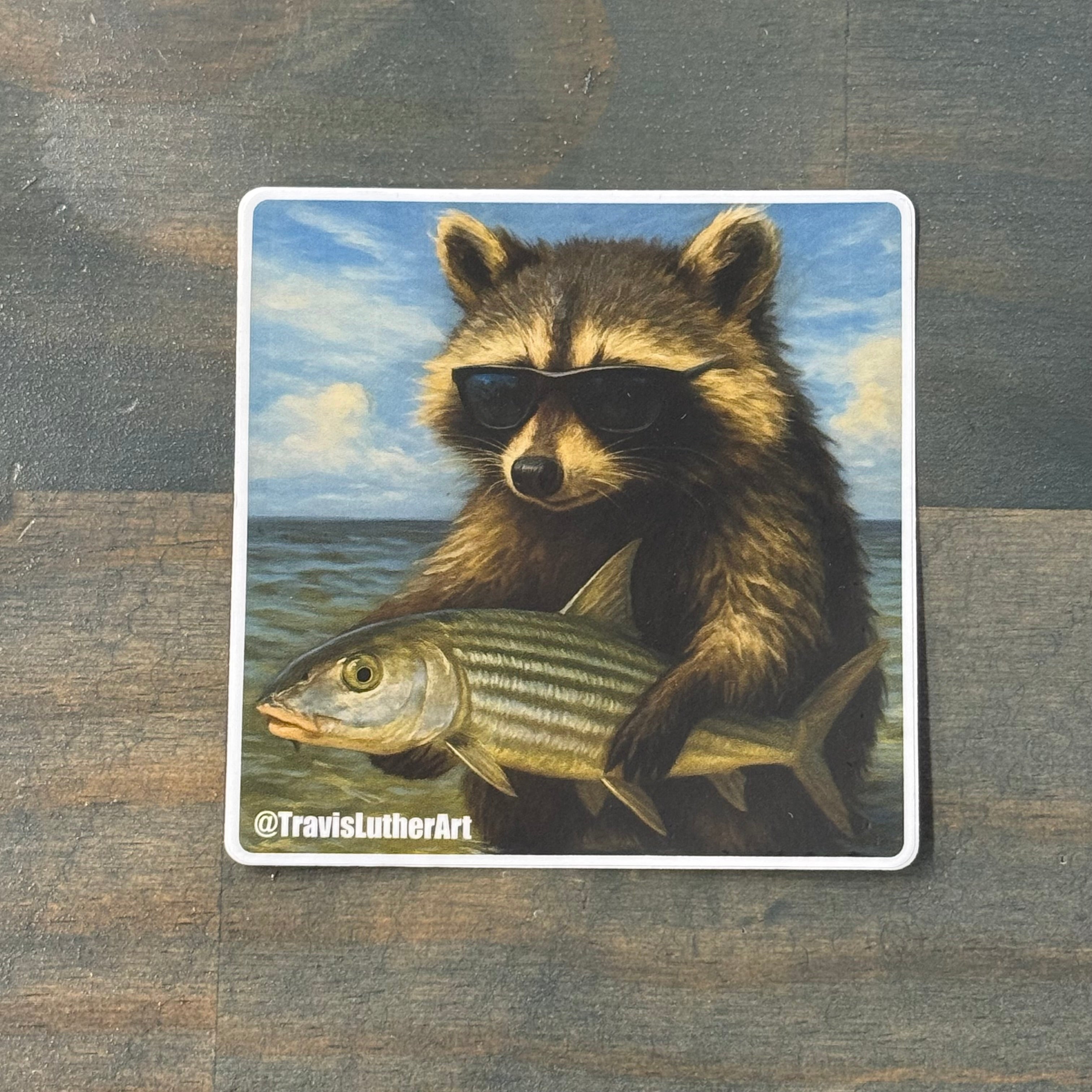Rusty Whiskers with Bonefish Sticker - Travis Luther Art