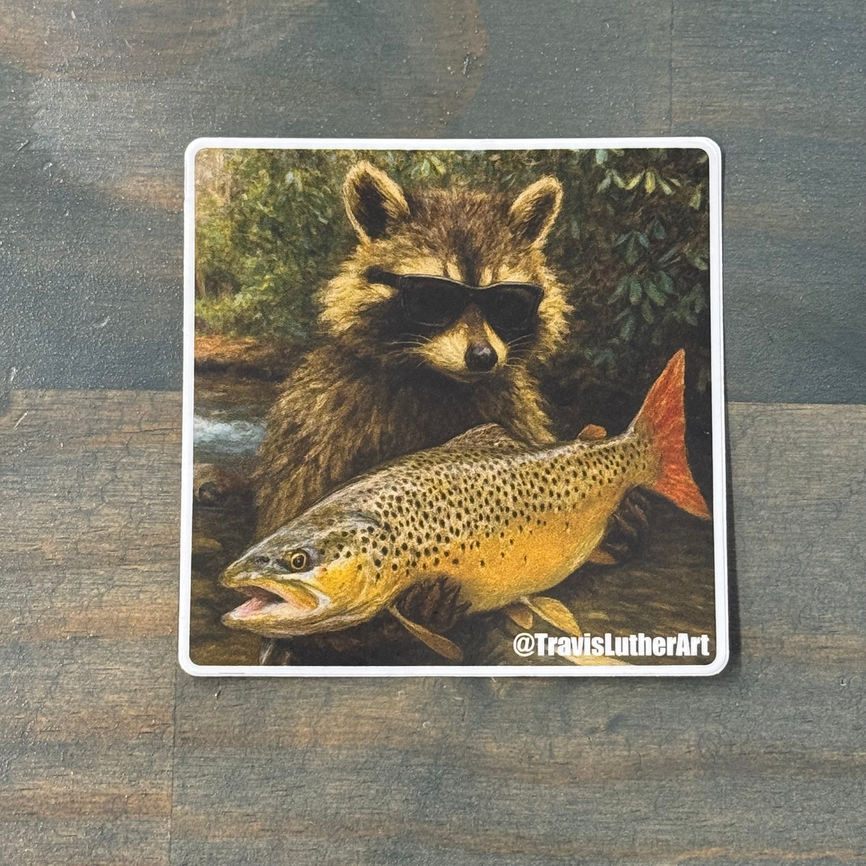 Rusty Whiskers with Brown Trout Sticker - Travis Luther Art